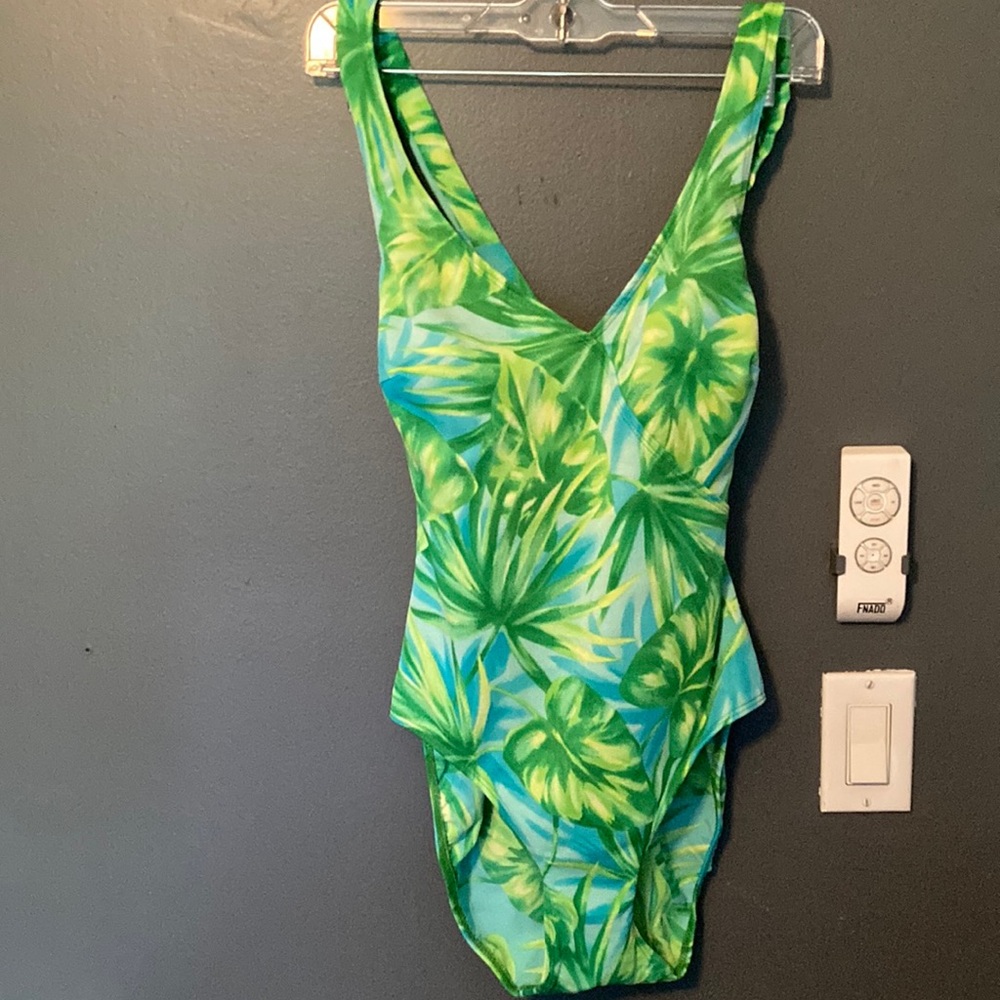 Green, Blue and Yellow Cross Back One Piece Swimsuit